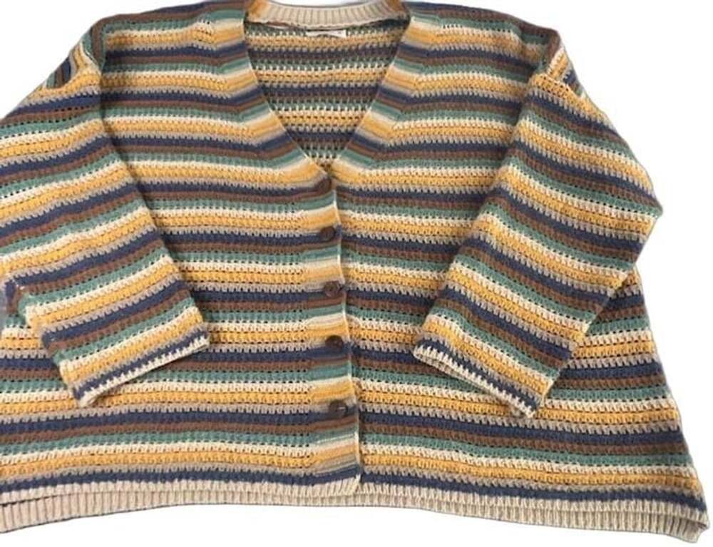 CoastalCore Mello Los Angeles Striped Crochet Cardigan Size L Multi